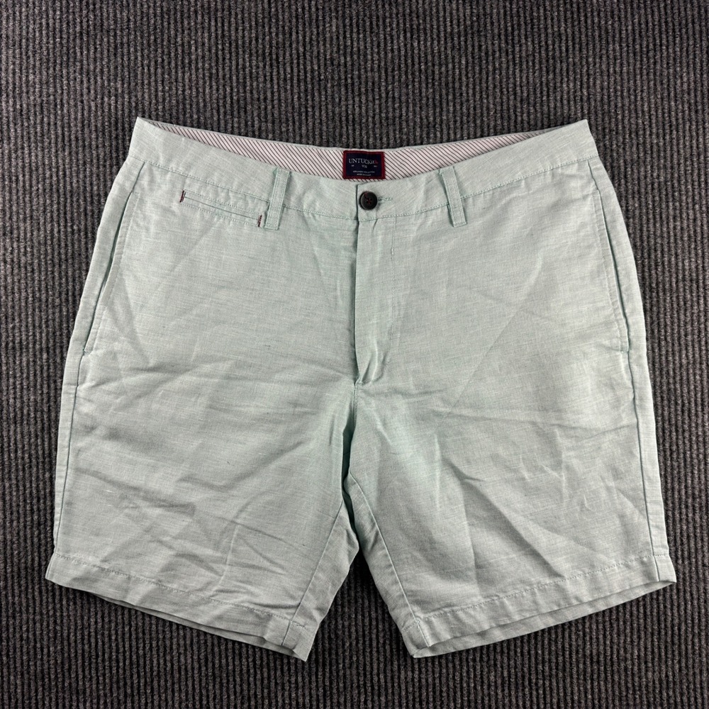 UNTUCKit Paumanok Linen Cotton Shorts Mens 36 Green Regular Fit 35329 Seafoam